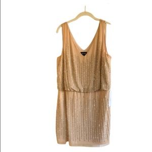 Nude and sequin v neck mini dress